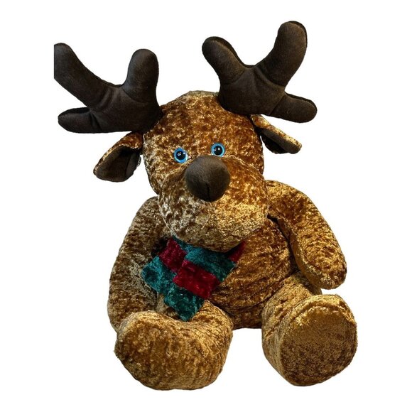 Large Plush Christmas Moose With Scarf & Antlers EUC Cuddly Buddy - Picture 6 of 6
